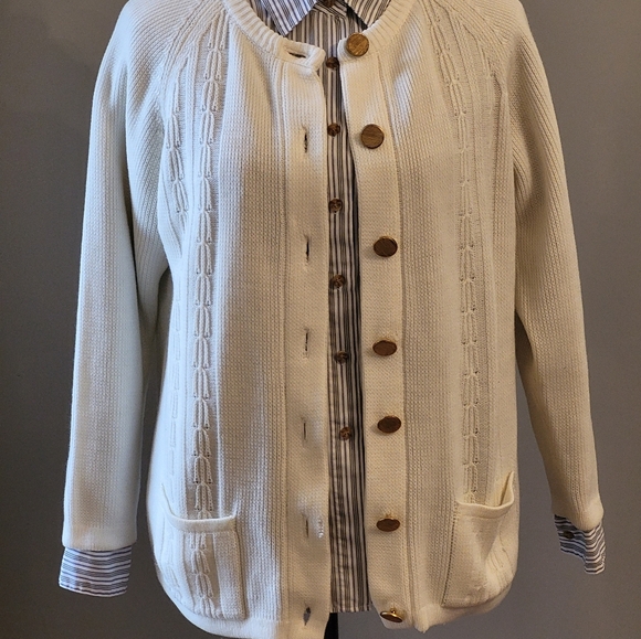 Vintage 70s Acrylic ivory cardigan size medium - Picture 7 of 12
